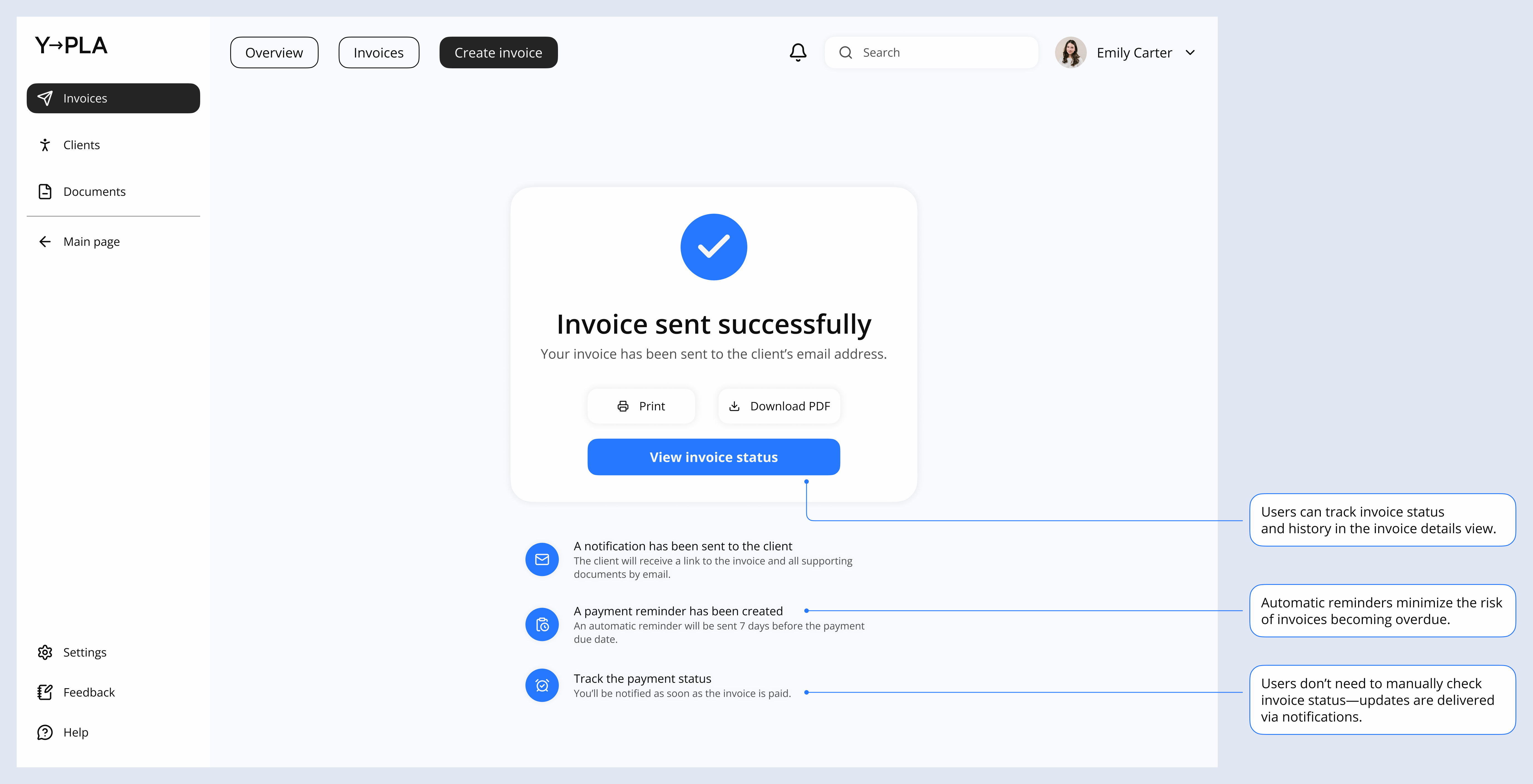 Invoice sent successfully